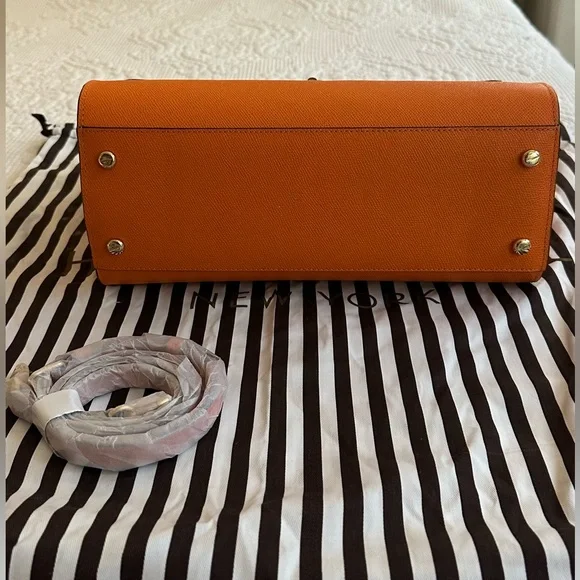 HENRI BENDEL Uptown Orange Leather Turnlock Top Handle Flap Satchel Bag